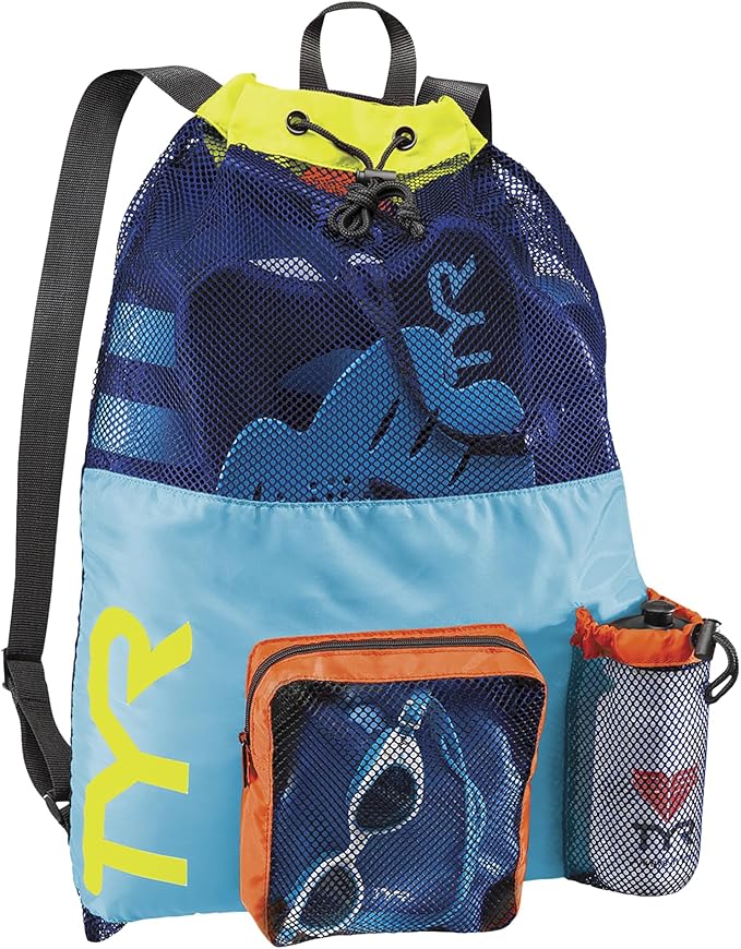 TYR Big Mesh Mummy Backpack for Swim, Gym and Workout Gear, Black, 40-Liter Capacity by TYR