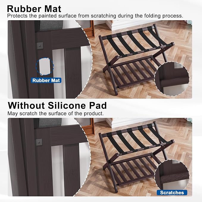 Smuxee Fully Assembled Brown Luggage Racks Pack of 2, Upgraded Bamboo Foldable Suitcase Stand with 5 Nylon Straps, Luggage Holder with Shelf for Guest Room Bedroom Hotel - Image 4