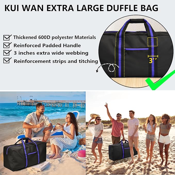 150L Large Duffle Bag for Travel 37” Diffle Bag for Overnight Weekender Camping, Storage for Men Women, Blue - Image 4