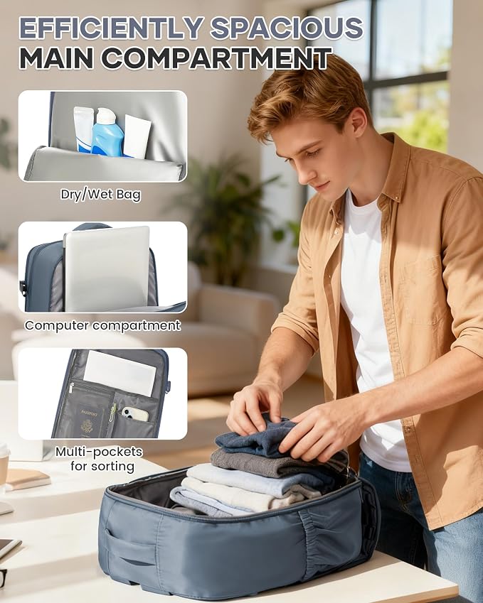 Large Travel Gym Backpack Women Carry On Backpack Flight Approved Hiking Waterproof Rucksack Casual Daypack Laptop bags airplanes Shoes Compartment Personal Item Travel Weekender Essentials JewelBlue - Image 6