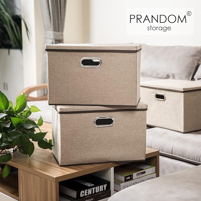 PRANDOM Extra Large Collapsible Storage Bins with Lids [5-Pack] Linen Fabric Foldable Storage Baskets Boxes Organizer Containers Cube with Cover for Bedroom Closet Office Nursery (22.8x15.75x13.8) - Image 2