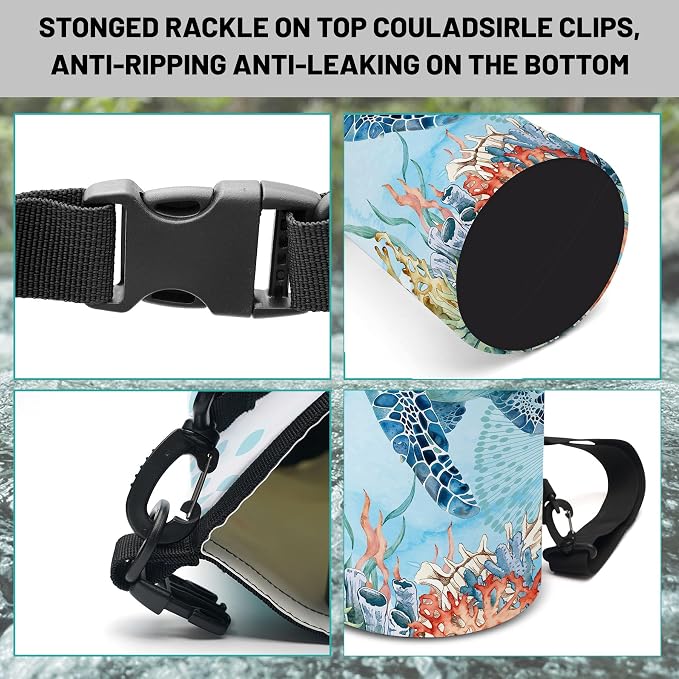 Waterproof Dry Bag,Sea Turtle Coral Starfish Small Waterproof Backpack 2L/5L/10L/20L/30L/40L Floating Lightweight Bags for Kayaking, Boating, Fishing, Swimming Camping with Waterproof Phone Case - Image 3