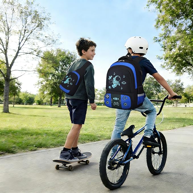 Bevalsa Backpack for School Boys, Cool Luminous Gamer Boys Schoolbag with Sling Bag,Lunch Box & Pencil Case for Kids Children Teens Elementary Middle School(Blue Astronaut Backpack with Shoulder Bag) - Image 8