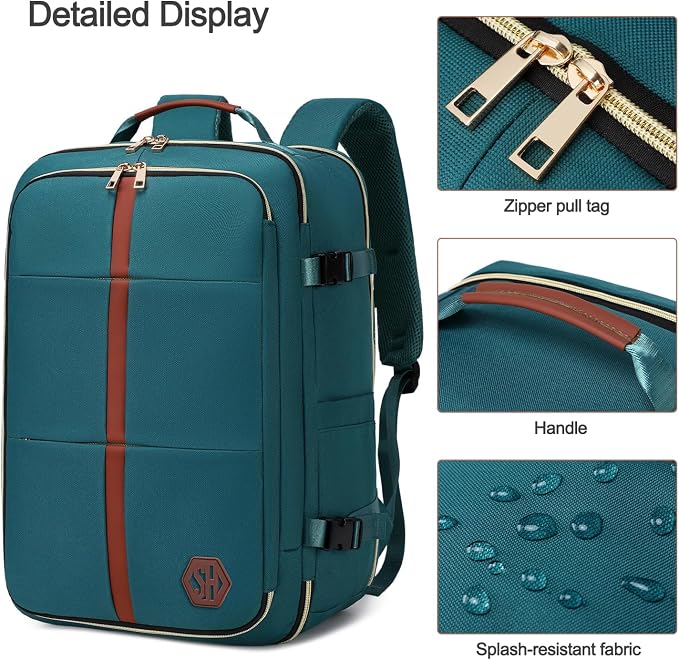 40L Travel Laptop Backpack for Women & Men, Airline Approved Carry On Luggage Overnight Bags, Waterproof Personal Item Bag, Weekender Essentials Backpacks Vacuum Backpack Dark Green - Image 9