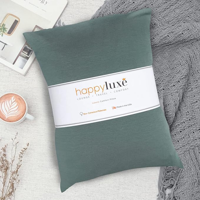 Happyluxe Travel Pillow for Long Flights - Soft, Small, Alternative to Down and Memory Foam. 17 x 13in - Made in the USA, Sage Green Airplane Pillow for Adults Sleeping, Camping or Nap - Image 6
