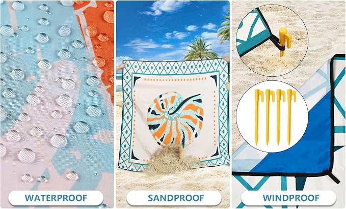 HIHOHO Beach Blanket Waterproof Sandproof Extra Large Beach Mat 79" X 83"/120"x108"for 1-8 Adults Quick Drying Durable Outdoor Picnic Mat for Beach Travel Camping Hiking - Image 5