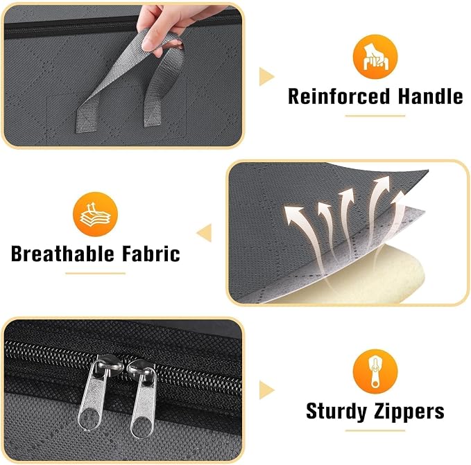SpaceTrove Clothes Storage Bags, 6-Pack Comforter Blanket Organizers, 80L Large Capacity Containers with Visual Window for Clothing, Quilt, Sheet, Pillow, Closet Organization for Bedding (Grey) - Image 3