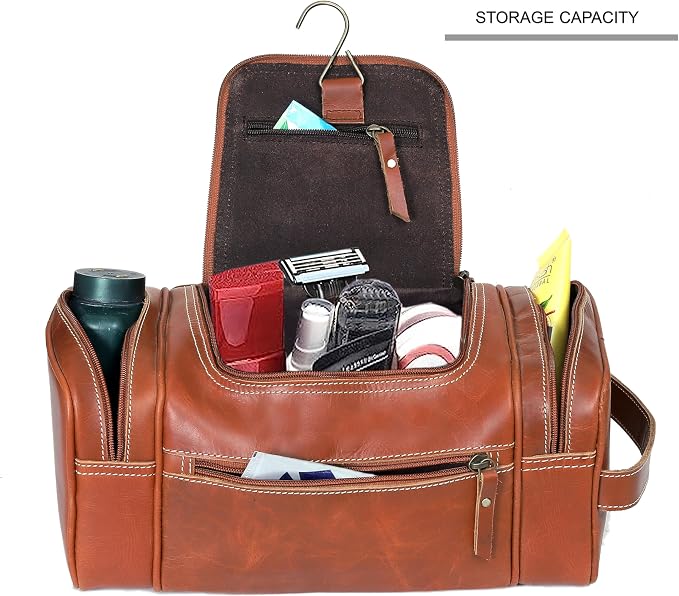 VC VINTAGE COUTURE Leather Toiletry Bag for Men Extra Large Leather Men's Toiletry Bag for Traveling Real Leather Dopp Kit for Men Leather Shaving Bag for Travel - Image 4