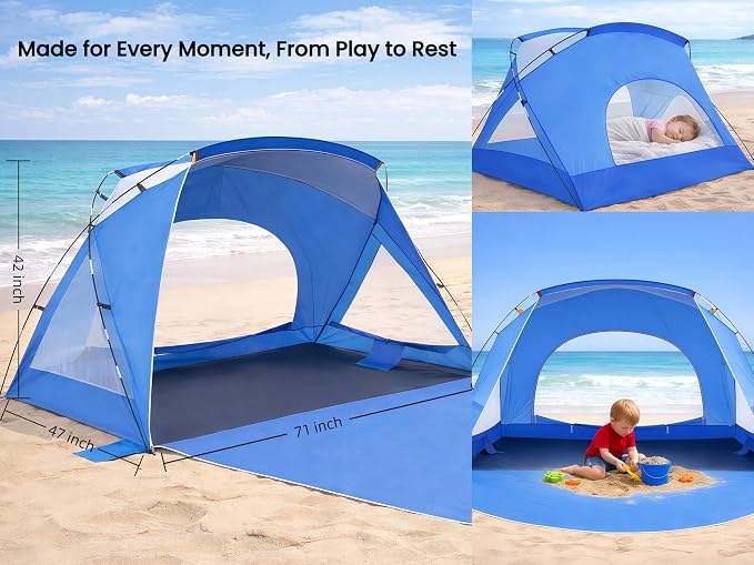 Beach Tent, Portable Sun Shelter for 2/3/4/6-8 Person with UPF 50+ UV Protection, Easy Setup Waterproof Beach Shade Canopy Cabana for Family Outdoor and Picnics, Fishing with Carrying Bag - Image 6