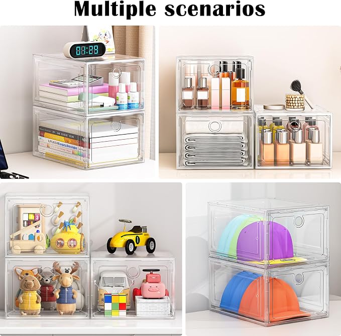 ARSTPEOE 12-Pack Shoe Storage Boxes Clear Magnetic Stackable | Upgraded Harder Material, Stackable Space-saving, Fits Sneakers & Boots, Clear Magnetic Front Door - Image 5