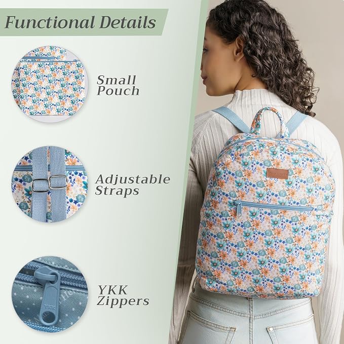 Maison d' Hermine Backpack for Women Men Cotton Shoulder Multipurpose Rucksack with Small Pouch Lightweight Multi Pocket Bag for Travel Work Beach Perfect for Spring Summer (Aniq) - Image 4