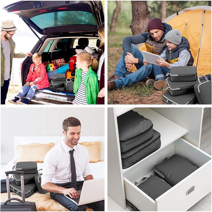 Gonex Compression Packing Cubes, 4pcs Expandable Storage Travel Luggage Bags Organizers (Deep Gray) - Image 9