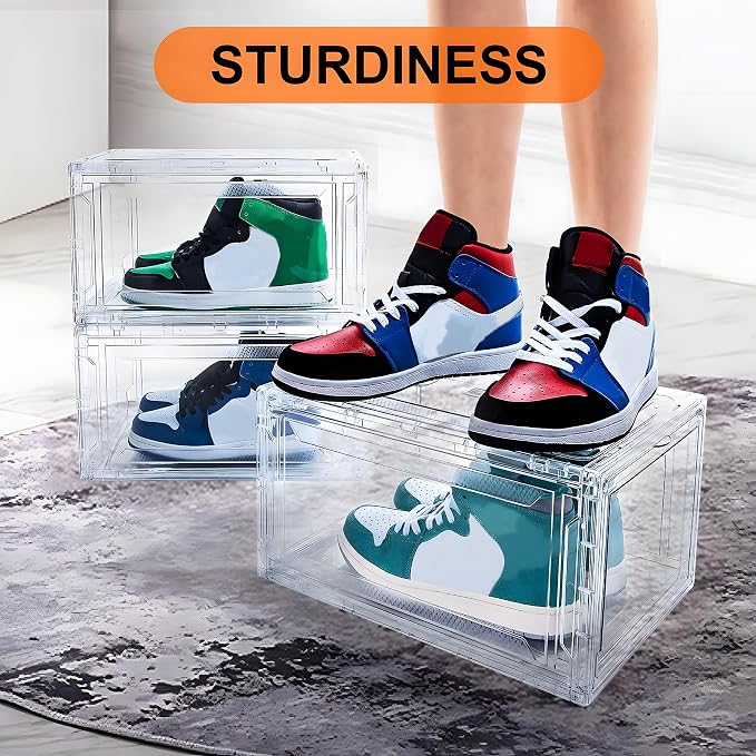 MMBABY 12 Pack Acrylic Clear Shoe Boxes, Ultra Clear Stackable Sneaker Display Cases with Magnetic Door, Professional Grade Shoe Display Case for Sneakers & Boots, Fits Up to US Men's Size 15 - Image 2