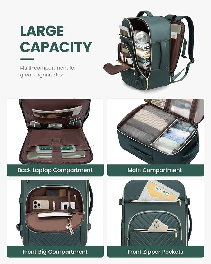 LOVEVOOK Large Travel Backpack for Women, TSA Carry on Backpack for Airplanes, 40L Personal Item Travel Bag fits 17" Laptop, Waterproof Carry on Bag Flight Approved with 4 Packing Cubes - Image 4