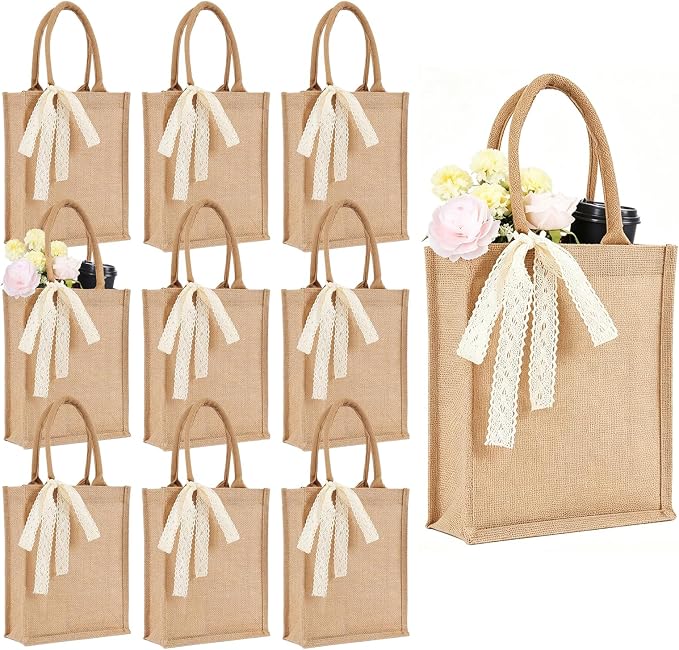 Burlap Tote Bag Set with Ribbon, Reusable Blank Water Resistant Grocery Bags by Unknown