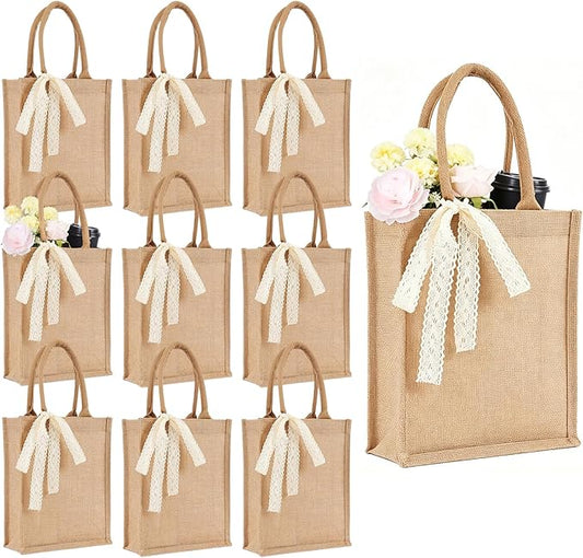 Burlap Tote Bag Set with Ribbon, Reusable Blank Water Resistant Grocery Bags by Unknown