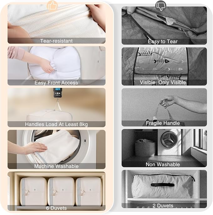 Comforter Storage Bag - 130L Blanket Storage Bags Front-opening Ultra Space Saving Self Compression Organizer, Washable Compression Bags for Storage Comforter Blanket, 1 Pack, Beige - Image 7