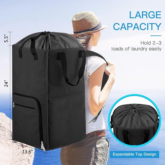 Laundry Backpack Bag, Bukere Extra Large 2 in 1 Laundry Hamper Basket for College Students Dorm Essentials, Adjustable Shoulder Straps, Freestanding Laundry Bag - Image 2