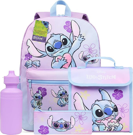 Disney Stitch Backpack Set 4 Pcs with Insulated Lunch Bag Water Bottle Pencil Case Gifts for Kids by Disney