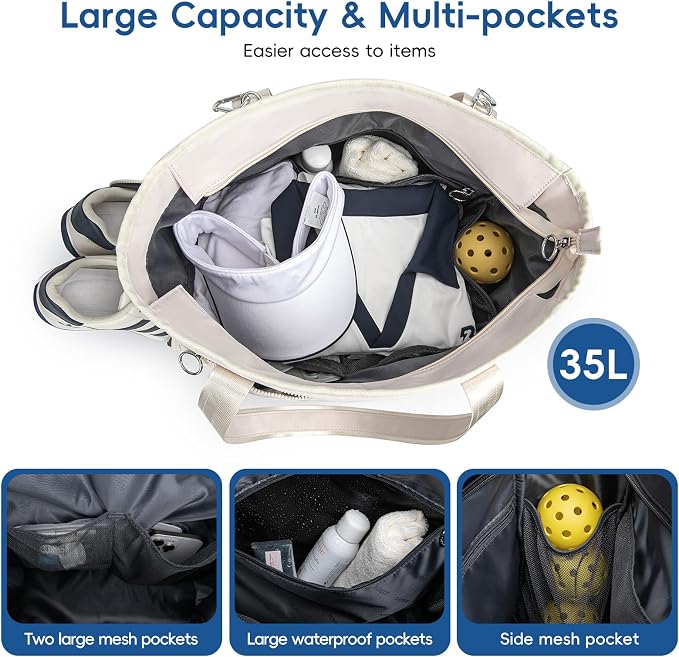 KAVIGOR Pickleball Tote Bag for Women with Fence Hook, Quilted Pickleball Bag Holds 3-4 Paddles with Shoe Compartment - Image 5