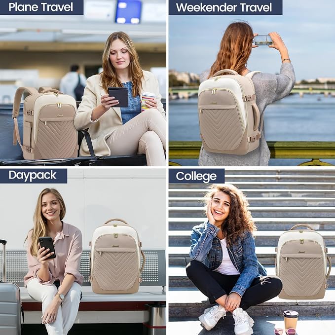 LOVEVOOK Travel Backpack for Women, TSA Approved Carry On Backpack with 2 Packing Cubes, Personal Item Backpack Fits 17 Inch Laptop, Weekender Water-resistant Daypack, Khaki-beige - Image 6
