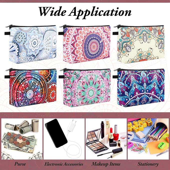 Dunzy 30 Pcs Bulk Makeup Bag for Women Appreciation Gifts for Teacher Canvas Cosmetic Bags with Zipper Pouches Waterproof Travel Toiletry Organizer for Girls Mother Teacher Nurse Bridesmaids (Mandala) - Image 3