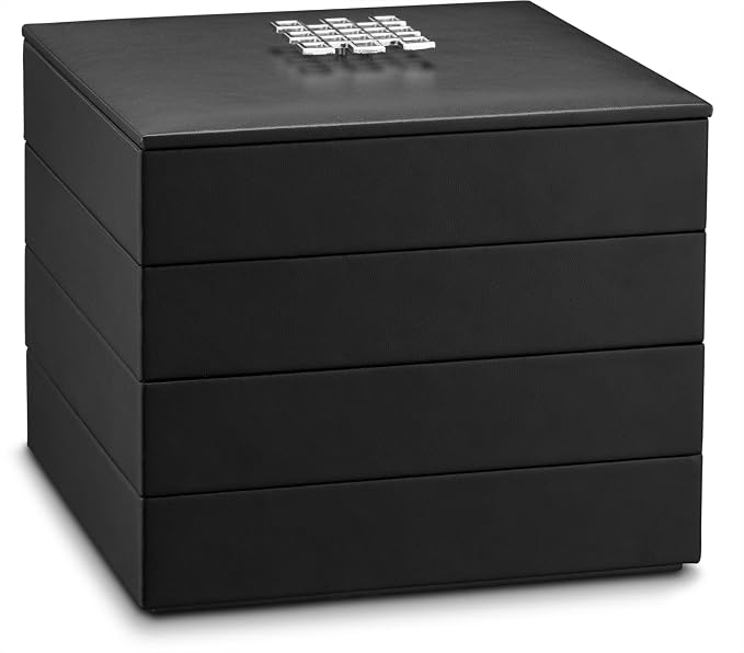 Glenor Co Earring Organizer Tray - 4 Stackable Trays with Lid -45 Slot Classic Jewelry Storage Display Case for Drawer or Dresser - Holder for Earring Ring Necklace or Cufflinks - Large Mirror - Black - Image 4