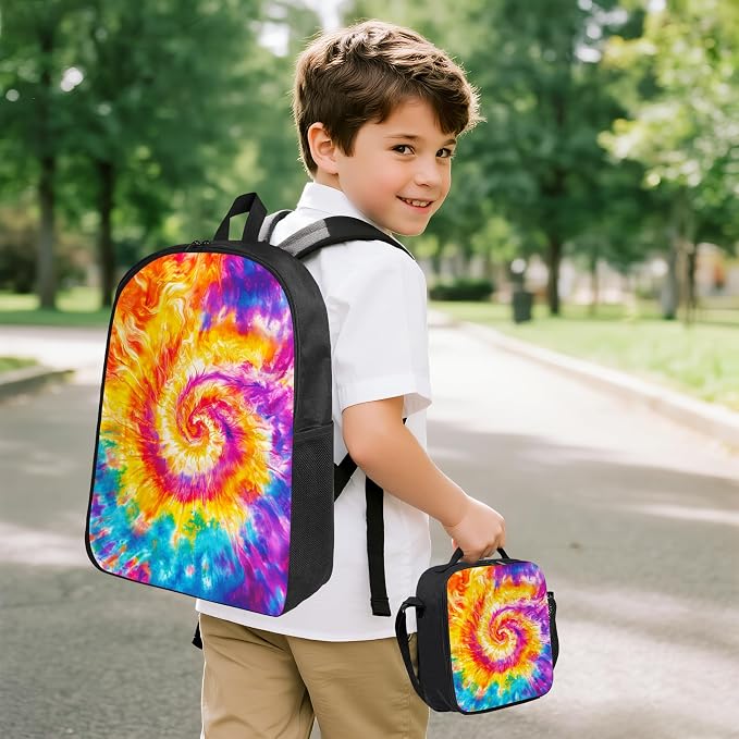 Tie Dye Kid Backpack Set with Lunch Bag & Pencil Case Large Capacity School Bag 17 Inch Bookbag for Boy Girl - Image 2