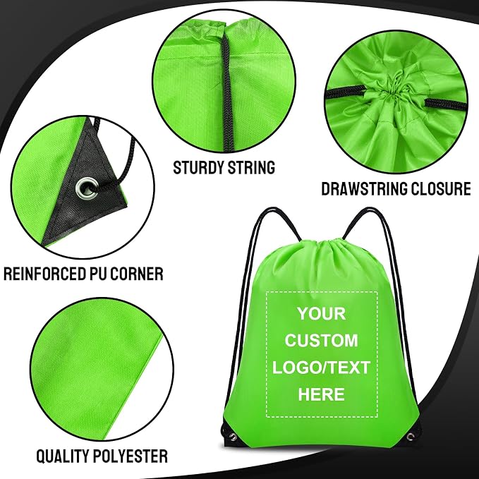 Grneric Custom Drawstring Bags Bulk 10/20/50/100/200 Pack, Promotional Items With Your Logo Personalized String Backpack for Gym, Sport, Travel, Green - Image 2