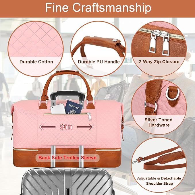 ITIEZY Weekender Overnight Bag for Women - Large Travel Duffel Bag with Shoe Compartment, Gym Duffel Bag Hospital Bag Carry On Tote Bags for Airplanes with Crossbody Bag Toiletry Bag 3Pcs Set - Image 6