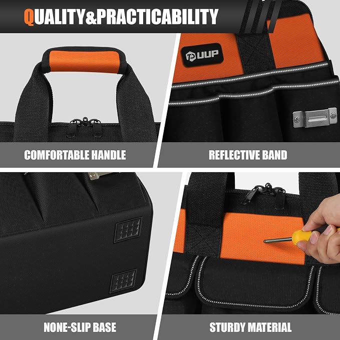 UUP 18" Large Tool Bag, Heavy Duty Spacious Tool Box Organizer, Orange | 16 Pockets & MOLLE. Detachable Strap & Handle. Non-slip Base, Metal Buckle. 30lb Holds Drill/Tool on Truck, Garage, Men Gift. - Image 5