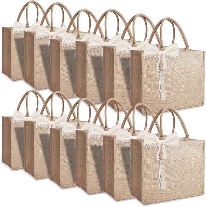 Burlap Tote Bag Set with Ribbon, Reusable Blank Water Resistant Grocery Bags by Unknown