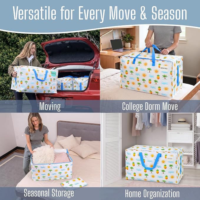VENO 8 Pack Extra Large Heavy Duty Moving Bags with Wide Opening & Reinforced Handles, Reusable Storage Tote Bags with Strong Zippers for Clothes, College Dorm Essentials & Moving Supplies - Image 6