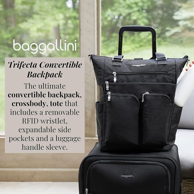 Baggallini All Set 3 in 1 Tote Backpack - 15"x10.5" Lightweight Travel Bag w/RFID Phone Wristlet - Image 2
