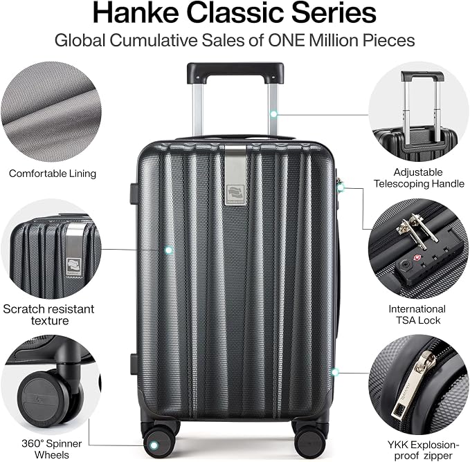 Hanke 29 Inch Luggage Suitcases With Spinner Wheels Lightweight PC hardside Rolling Suitcase With Travel Lock, Checked-Large 29-Inch(Jet Black) - Image 3