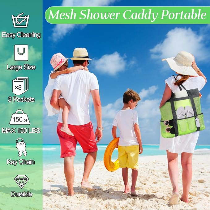 Hillban Large Beach Mesh Bags Bulk for Women Beach Tote Bag with 8 Pocket Zipper Waterproof Sandproof for Pool Cruise Ship - Image 6