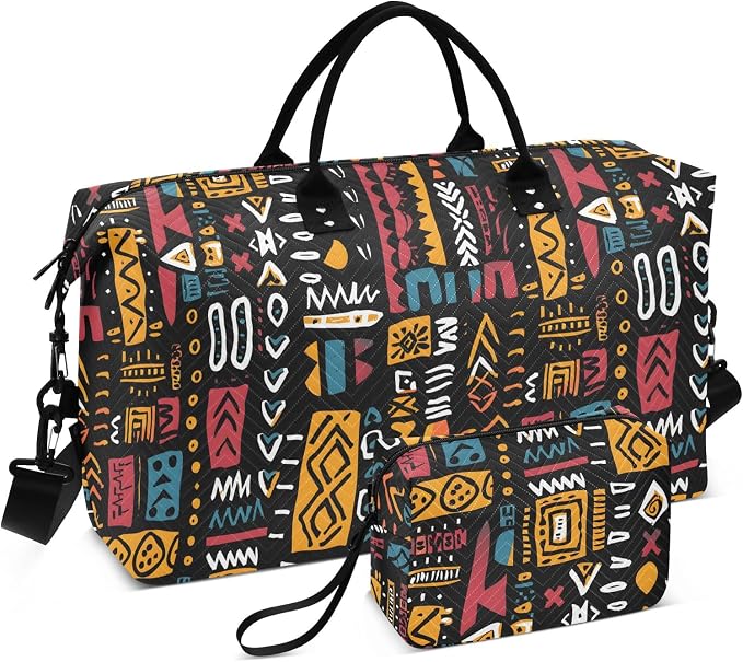Weekender Bags Travel Duffel Gym Bag Carry on Overnight Tote Bag with Toiletry Bag for Airplane Travel Trip Gym Yoga (African Geometric Print) by senya