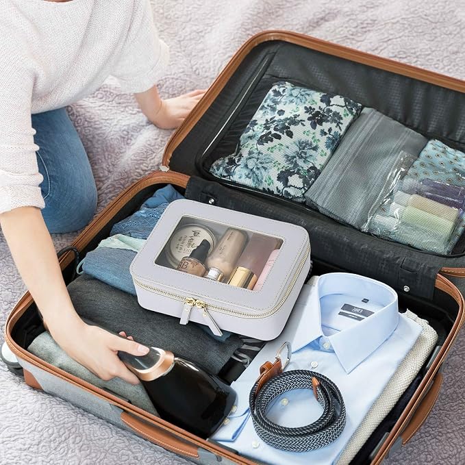 Clear Travel Makeup Bag with Brush Case Portable Transparent Cosmetic Bag and Toiletry Bag Waterproof Makeup Organizer with Zipper Car Essential for Women (Gray, M+Slim) - Image 5