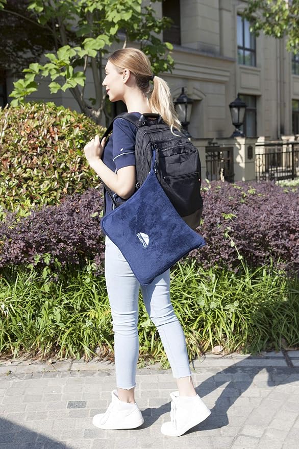 BlueHills Premium Soft Long Travel Blanket Pillow Airplane - Navy Blue | 70 X 48 Long Travel Blanket/Pillow, Luggage Belt & Carabiner, Tall Compact & Packable, Large Airplane Traveling Essentials - Image 8