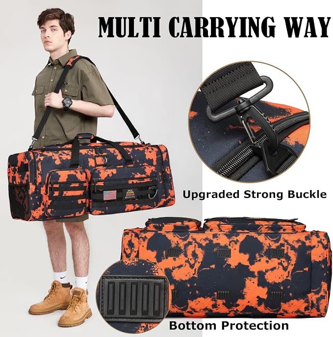 Extra Large Duffle Bag for Men, Heavy Duty Duffle Bag for Travel, Large Sports Gym Equipment Bag for Hockey Football Soccer Baseball Basketball & Team training (Orange Graffiti) - Image 5