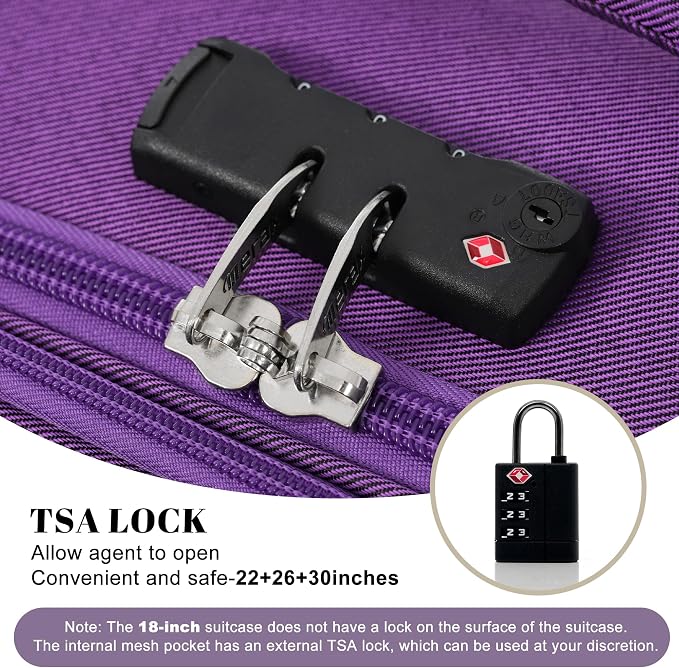Merax 4-Piece Expandable Luggage Set,Softside Suitcase,Purple | 18" 22" 26" 30" Lightweight Luggage with Spinner Wheels,Suitcase Set with TSA Lock,Front Pocket & Interior Organization - Image 5