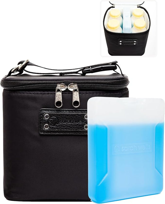 Sarah Wells Cold Gold Breastmilk Cooler Bag with Safety Tested Ice Pack – Insulated Milk Storage for Work, Travel & Daycare – Fits Bottles & Pump Parts – Durable, Washable (Black) | Fully-Lined Insulated Interior, Fits 4-6 Bottles, Zippered Lid, Great ... by SarahWells