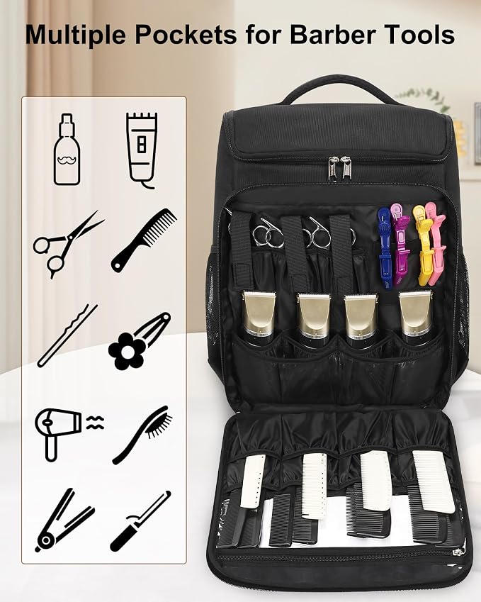 Relavel Barber Bag, Hair Tools Travel Bag, Barber Cases for Clippers and Supplies, Hairstylist Backpack Hairdresser Cosmetology Case for Hair Cutting Tools, Hair Salon Hairdresser Must Haves, Black - Image 3