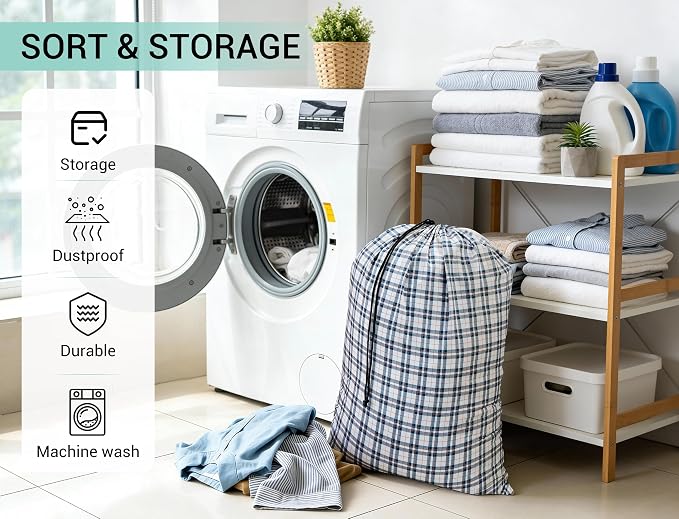 ZPECC Bulk Travel Laundry Bag,Extra Large Heavy Duty Laundry Bags 24 Pack,Washable Dirty Clothes Organizer for Commercial College Dorm Hotel Camping and Home Storage 30x40(Checkered) - Image 5