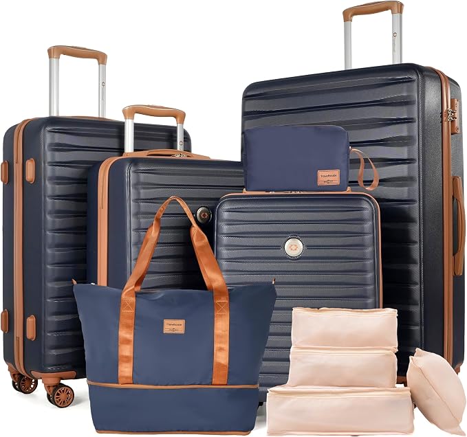 Travelhouse 10-Piece Hardshell Luggage Set with Spinner Wheels & TSA Lock | Lightweight ABS+PC hardside set includes 16", 20", 24", 28" suitcases + cosmetic case + duffel bag + packing cubes - Image 7