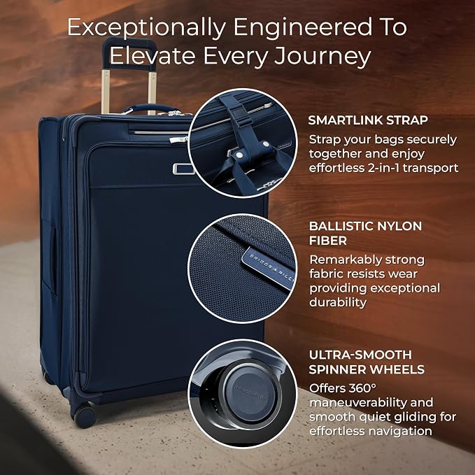 Briggs & Riley 31" Extra Large Expandable Spinner - Checked Luggage for Travel, Suitcases with Wheels, Softside Rolling Bag for Men & Women, Self-Repairing Zipper - Baseline Collection, Navy - Image 2