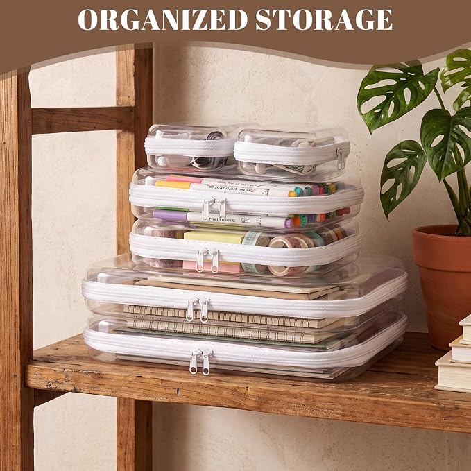 15 Pack Clear Hard Shell Zipper Case with 40 Labels, X-Large/Medium/Small Stackable Clear Pouches, Crush-resistant Travel Toiletry Bag Organizer for Makeup Board Games Electronics (White) - Image 7