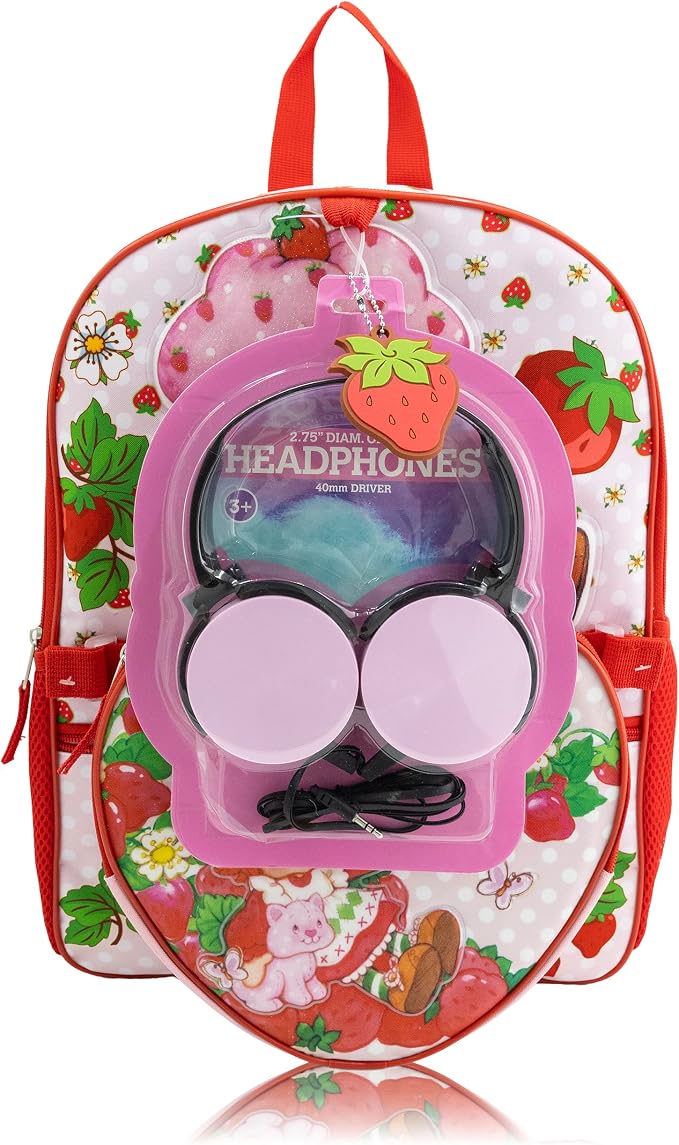 Fast Forward Strawberry Shortcake Backpack Set for Girls | 4-Piece 16" Daypack with Heart Shaped Insulated Lunch Bag, Headphones, Character Charm | Kids Backpack with Lunch Box | Ages 3+ - Image 2