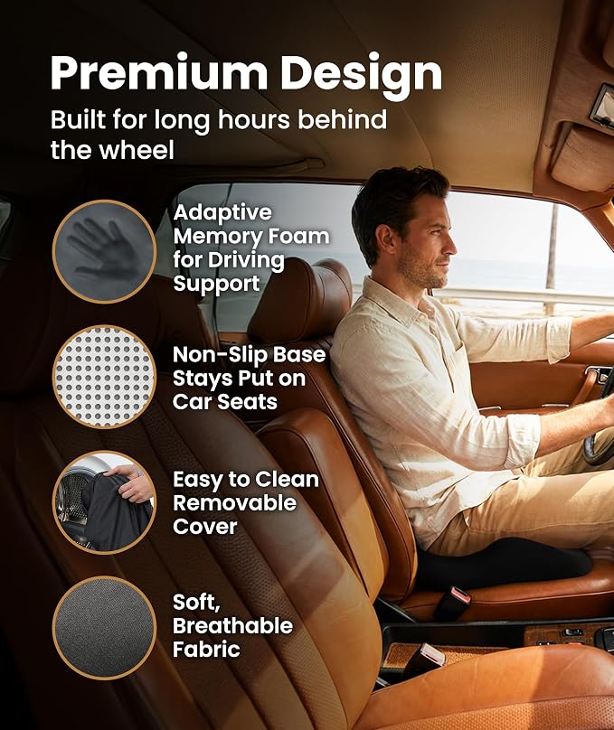 Elevate Series by Everlasting Comfort Doctor Recommended Memory Foam Seat Cushion for Office Chairs & Car - Ergonomic Desk Accessories - Cushions for Tailbone Pain Relief (Charcoal Black, Large) - Image 4