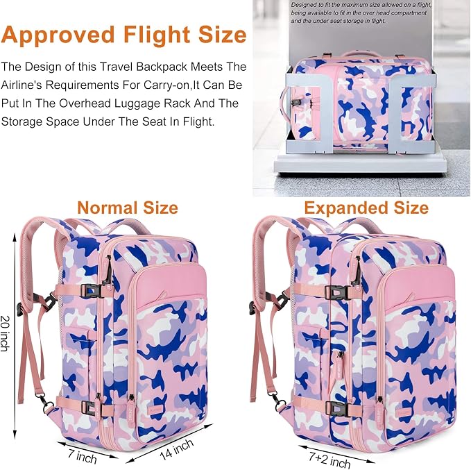 Lumesner 40L Expandable Carry On Travel Backpack with 4 Packing Cubes | Flight Approved, Fits 17 inch Laptop, Water-resistant, Suitcase Backpack, Business Weekender Luggage, Gift for Men & Women - Image 3